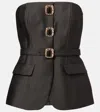 Self-portrait Strapless Belted Embellished Satin-twill Top In Black