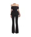 Self-portrait Black Crepe Off Shoulder Jumpsuit Black In Black