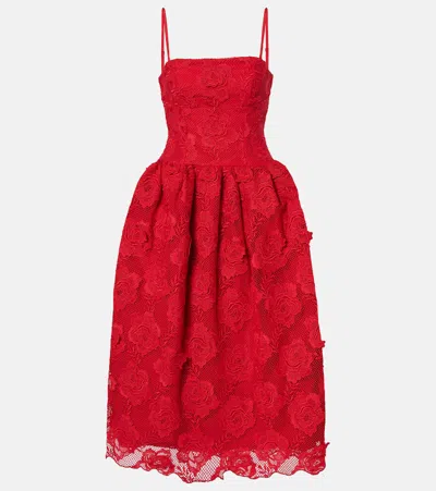 Self-portrait Strapless Lace Midi Dress In Red