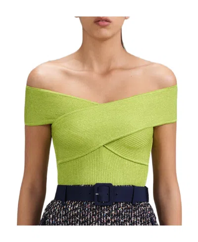 Self-portrait Strapless Long-sleeved Blouse In Green