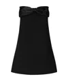 Self-portrait Black Sleeveless Mini Dress With Bandeau And Beaded Oversize Bow In Tech Fabric Woman In Black
