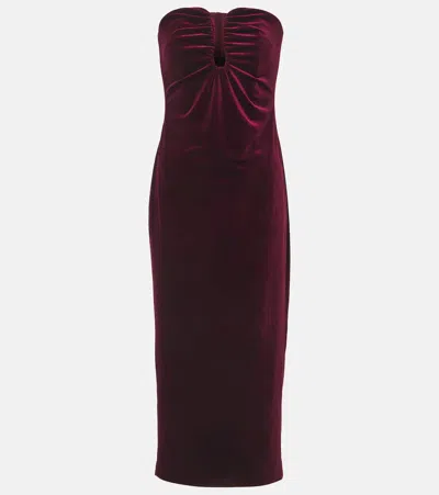 Self-portrait Strapless Velvet Midi Dress In Red