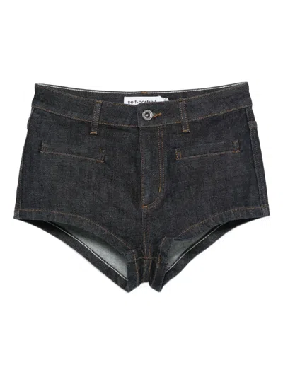 Self-portrait Stretch-cotton Denim Shorts In Black