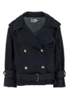 Self-portrait Double-breasted Denim Trench Jacket In Blue