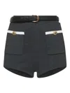Self-portrait Ribbed Stretch Viscose Blend Shorts With Contrast Trim In Gray