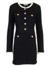 Self-portrait Short Knitted Dress With Buttons In Black