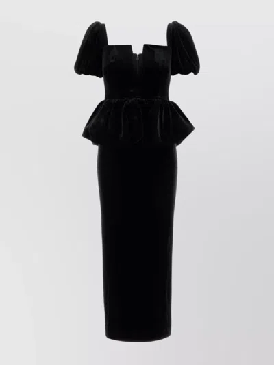 Self-portrait Peplum Velvet Midi Dress In Black