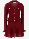 Self-portrait Burgundy Mini Dress With V-neck And Flared Hem In Red