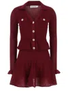 Self-portrait Burgundy Mini Dress With V-neck And Flared Hem In Brown