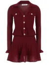 Self-portrait Burgundy Mini Dress With V-neck And Flared Hem In Red