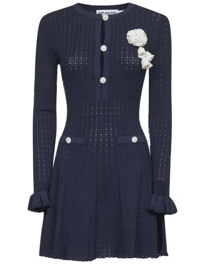 Self-portrait Stretch Viscose Blend Short Dress In Blue
