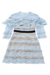 Self-portrait Stripe Grid Lace Mini Dress In Blue Polyester In Blue