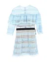Self-portrait Stripe Grid Mini Dress In Light Blue Polyester In Blue