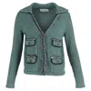 Self-portrait Stripe Pocket Detail Collared Cardigan In Green Wool In Green