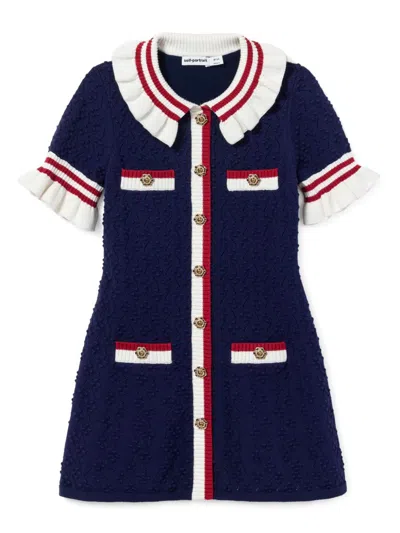 Self-portrait Kids' Stripe-trim Dress In Blue