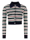 Self-portrait Navy Striped Viscose Knit Sweaters And Cardigans Multicolor In Multi