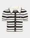 Self-portrait Cream And Black Striped Crochet Top Cream Black In Beige