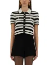 Self-portrait Cream And Black Striped Crochet Top Cream Black