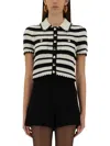 Self-portrait Cream And Black Striped Crochet Top Cream Black In Multi