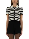 Self-portrait Cream And Black Striped Crochet Top Cream Black In Multicolour