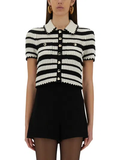 SELF-PORTRAIT STRIPED CROCHET TOP