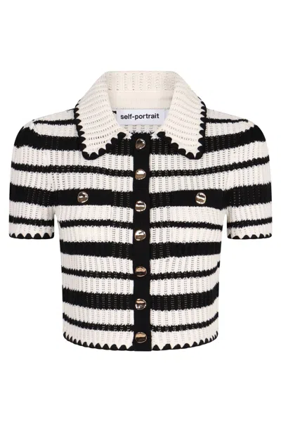 Self-portrait Striped Crochet Top In White