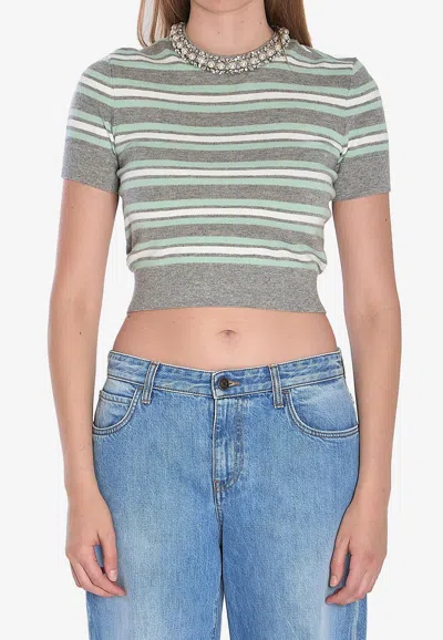 SELF-PORTRAIT STRIPED CROPPED T-SHIRT