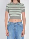 Self-portrait Grey Striped Crystal Trim Knit Sweaters And Cardigans Gray In Gray