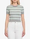 Self-portrait Striped Cropped T-shirt In Gray