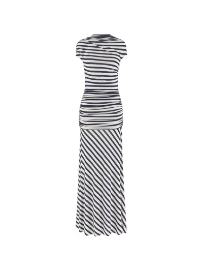Self-portrait Stripe Jersey Maxi Dress Asymmetric Ruched In Black