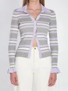 Self-portrait Self Portrait Women Grey Ribbed Knit Striped Cardigan In Multi