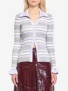 Self-portrait Self Portrait Women Grey Ribbed Knit Striped Cardigan In Multi