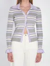 Self-portrait Self Portrait Women Grey Ribbed Knit Striped Cardigan In Multi