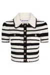 Self-portrait Cream And Black Striped Crochet Top Cream Black In Panna