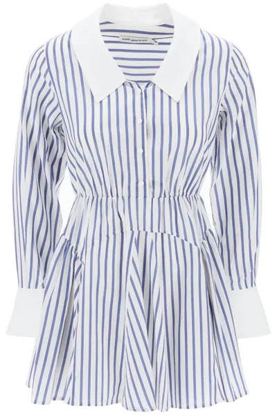 Self-portrait Self Portrait Striped Mini Chemisier Dress In White,blue