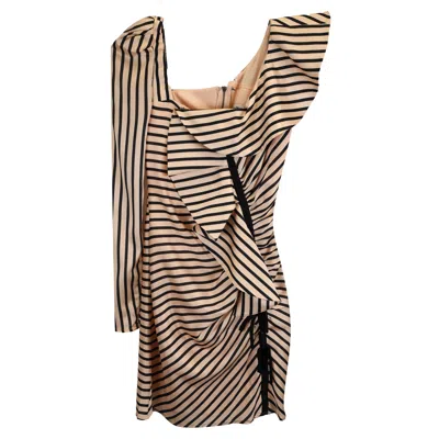 Self-portrait Self Portrait Striped One-shoulder Mini Dress In Cream Polyester In White