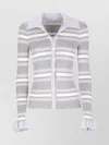 Self-portrait Grey Cardigan With Spread Collar And All-over Striped Motif In Viscose Blend Woman In Multi