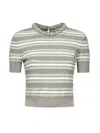 Self-portrait Self Portrait 'grey Striped Crystal Trim Knit' Sweater In Gray