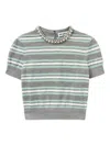 Self-portrait Grey Striped Crystal Trim Knit Sweaters And Cardigans Gray In Gray