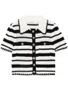 Self-portrait Cream And Black Striped Crochet Top Cream Black