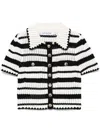 Self-portrait Cream And Black Striped Crochet Top Cream Black