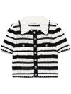 Self-portrait Cream And Black Striped Crochet Top Cream Black