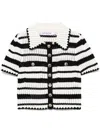 Self-portrait Cream And Black Striped Crochet Top Cream Black In Multicolour