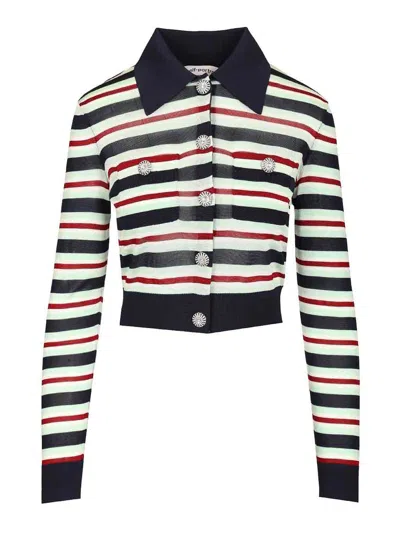 Self-portrait Striped Viscose Jumper In Black