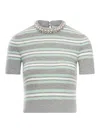 Self-portrait Fitted Grey Top With Striped Pattern And Round Neckline In Multi