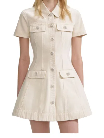 Self-portrait Structured Beige Dress With Classic Collar And Flap Pockets In Neutral