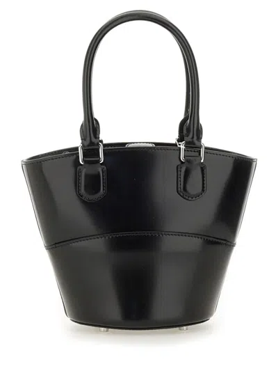 Self-portrait Structured Black Leather Tote With Detachable Charm