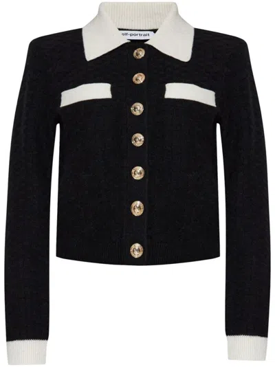 SELF-PORTRAIT STRUCTURED BLACK SWEATER WITH GOLD-TONE BUTTONS