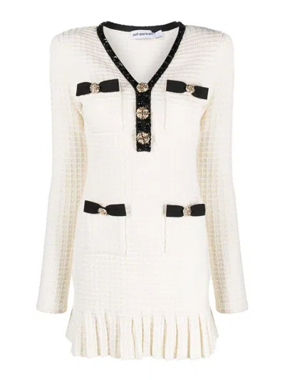 Self-portrait Self Portrait Mini Dress In Textured Knit In White