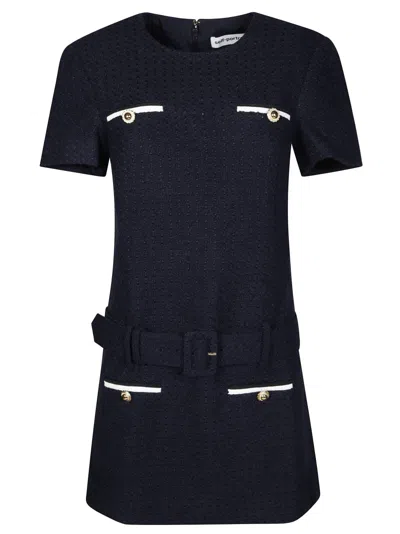 SELF-PORTRAIT STRUCTURED MINI DRESS WITH BELTED WAIST